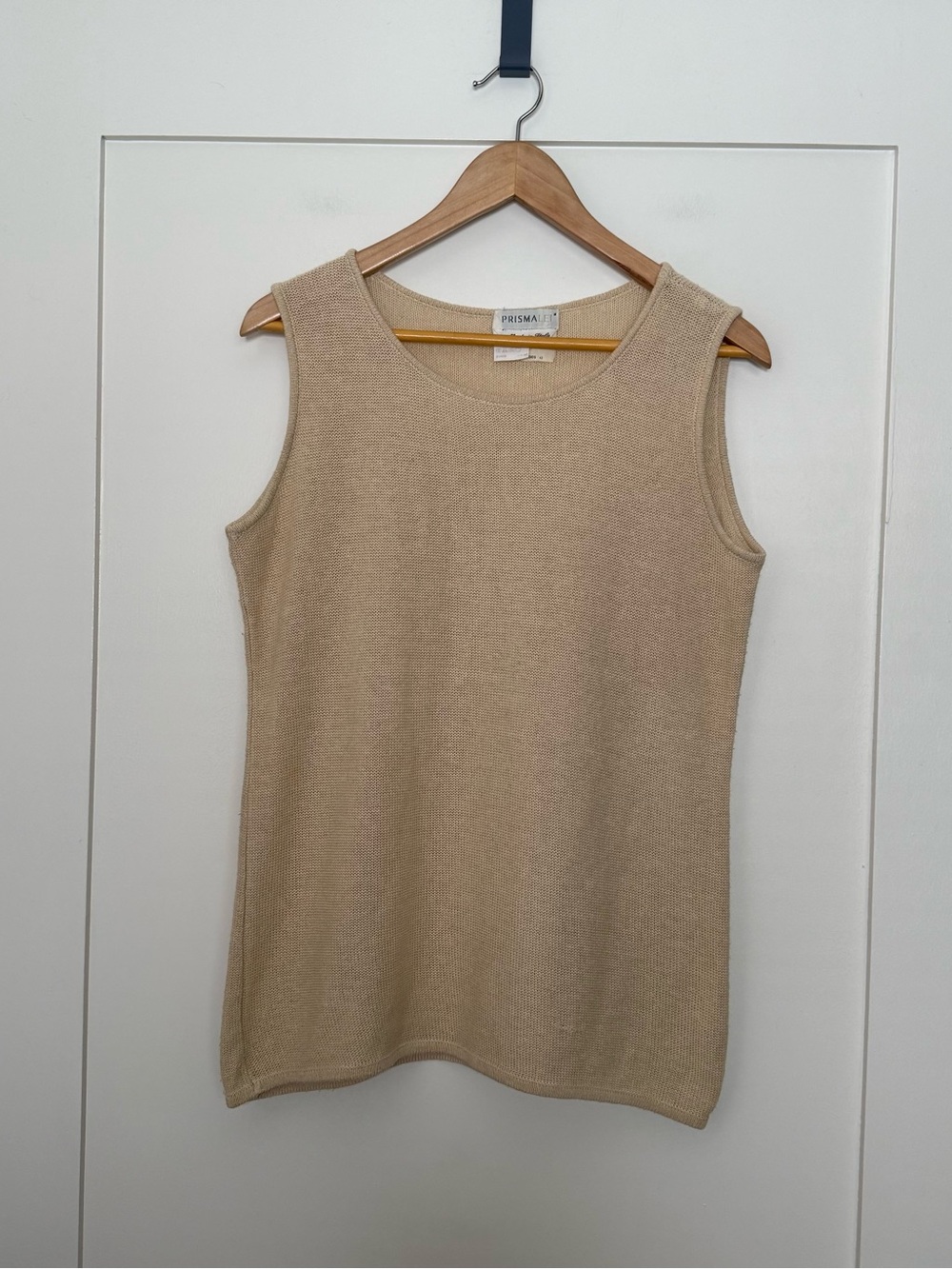 PRISMALEI Top Womens Sz L Tan Knit Sleeveless Linen Blend Italy Beach Resort